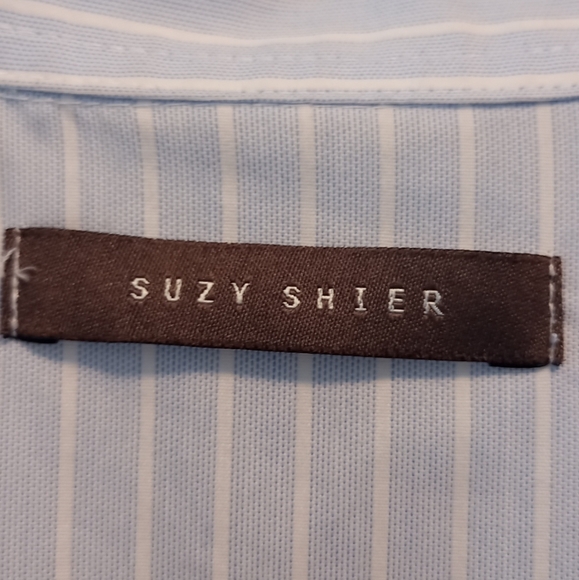 Suzy Shier Baby Blue Pin Strip Dress Shirt - Picture 3 of 5